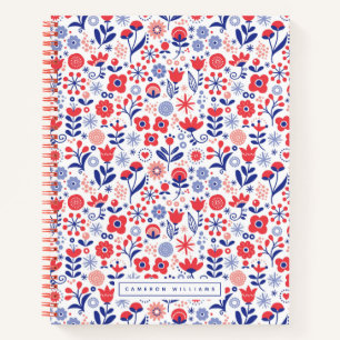 Voeg Blauwe toe Jouw naam & het BloemenPatroon Notitieboek
