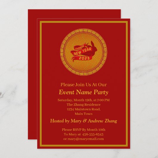 Voeg Chinees nieuwjaar 2023 Rabbit Gold toe Kaart (Voorkant / Achterkant)