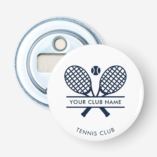 Voeg clubnaam tennisrackets motief lid Keepsake Button Flesopener (Voorkant)