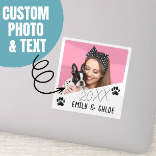 Voeg Custom Pet Photo Naam & Jaar Schattige Dog Mo Sticker