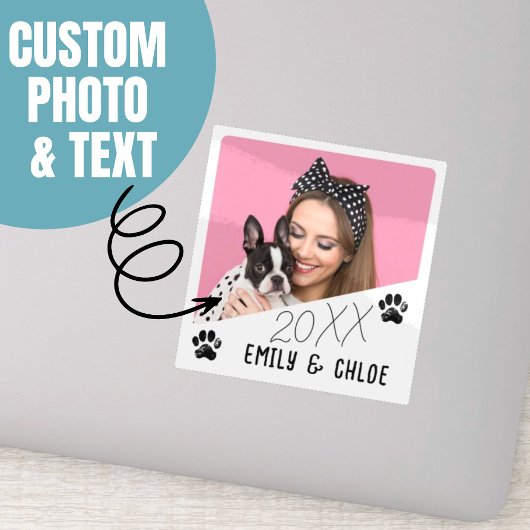 Voeg Custom Pet Photo Naam & Jaar Schattige Dog Mo Sticker