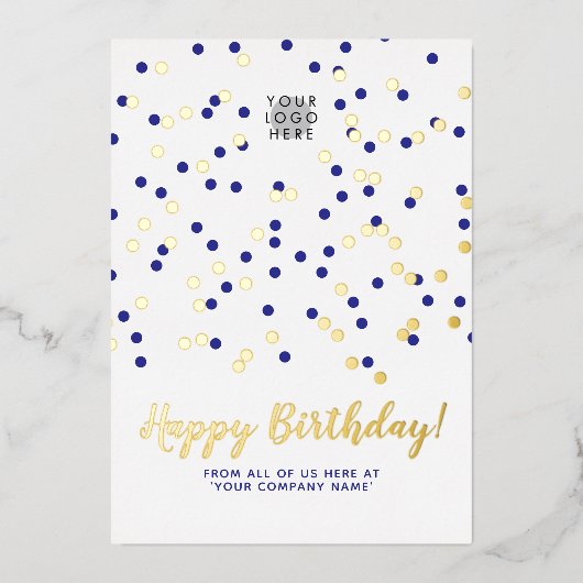 Voeg daar Logo Gold Foil Blue Confetti Birthday aa Folie Uitnodiging (Voorkant)
