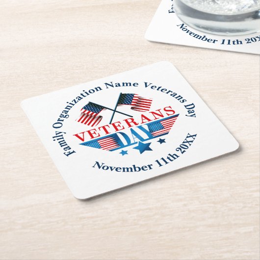 Voeg de Dag van Veteranen van de Tekst van de Naam Kartonnen Onderzetters (Schuin)