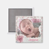 Voeg de foto van uw baby toe, Pink Lacy Magnet (Voorkant / Achterkant)