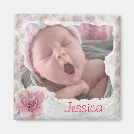 Voeg de foto van uw baby toe,  Pink Lacy Magnet