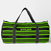 Voeg de Initialen van de Naam Groene Stripe Zwarte Plunjezak (Voorkant)