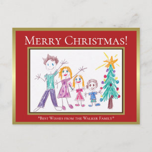 Voeg de Kunst van uw Kind toe aan Familie Kerstmis Feestdagenkaart