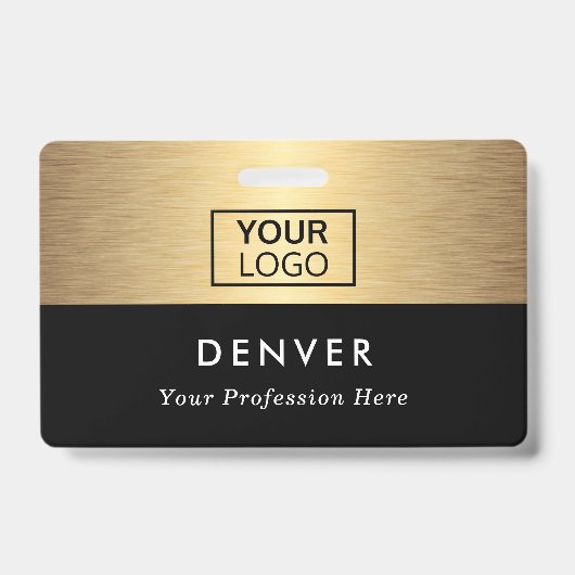 Voeg de logo-werknemersnaam zwarte gouden gradiënt badge (Voorzijde)