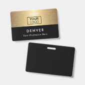 Voeg de logo-werknemersnaam zwarte gouden gradiënt badge (Voor- en achterkant)