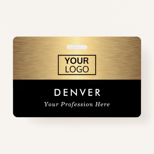 Voeg de logo-werknemersnaam zwarte gouden gradiënt badge (Voorkant)