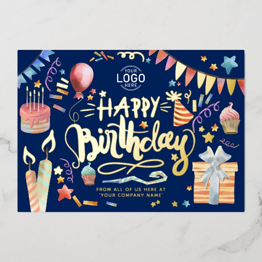 Voeg de marineblauw van de Logo vlinder toe Folie Uitnodiging (Voorkant)