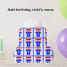 Voeg de naam 7e verjaardag t-shirt toe cadeaupapier