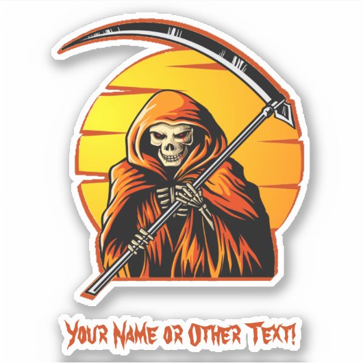 Voeg de naam Brown Grim Reaper Oranje Sunset Hallo Sticker (Voorkant)