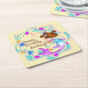 Voeg de naam Brown Hair Mermaid Mauve toe aan de C Kartonnen Onderzetters
