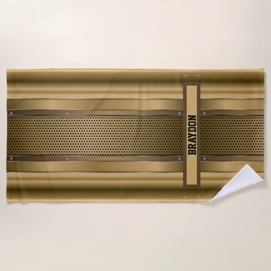 Voeg de naam Bruin Tan Beige Metallic Textuur toe Strandlaken (Voorkant)