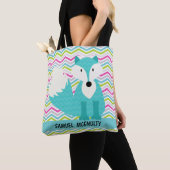 Voeg de naam Chevron Stripe met Blauwe Fox toe Tote Bag (Dichtbij)