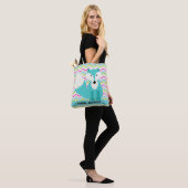 Voeg de naam Chevron Stripe met Blauwe Fox toe Tote Bag (Op model)