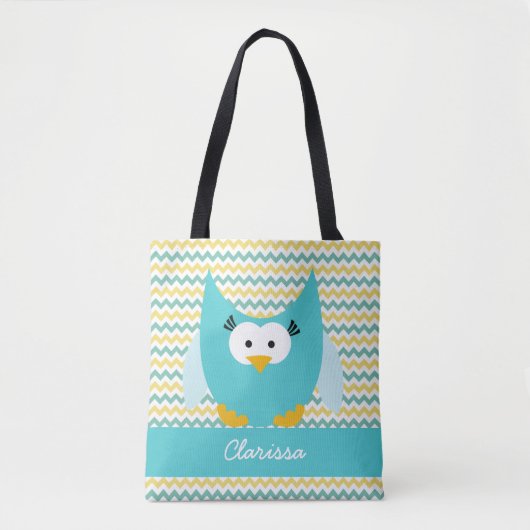 Voeg de naam Chevron Stripe met Owl toe Tote Bag (Voorkant)