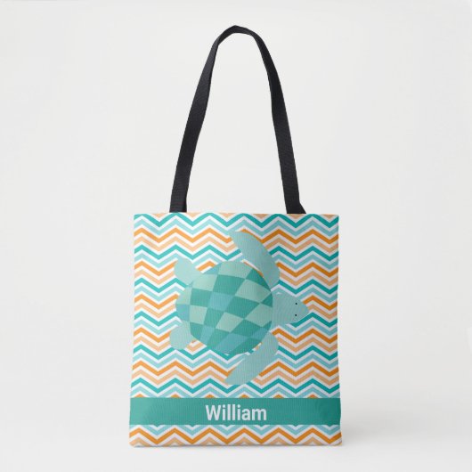Voeg de naam Chevron Stripe met Zeeen schildpad to Tote Bag (Voorkant)