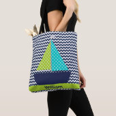 Voeg de naam Chevron Stripe toe met de zeilboot Tote Bag (Dichtbij)