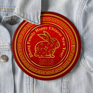 Voeg de naam Chinees nieuwjaar 2023 Rabbit Gold Re Ronde Button 6,0 Cm
