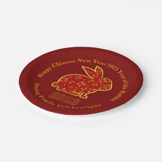 Voeg de naam Chinees nieuwjaar 2023 Rabbit Red Gol Papieren Bordje (Gekanteld)