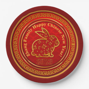 Voeg de naam Chinees nieuwjaar 2023 Rabbit Red Gol Papieren Bordje