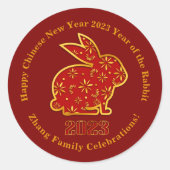 Voeg de naam Chinees nieuwjaar 2023 Rabbit Red Gol Ronde Sticker (Voorkant)
