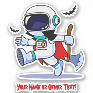 Voeg de naam Cute Astronaut Ax & Red Cape met vlek Sticker