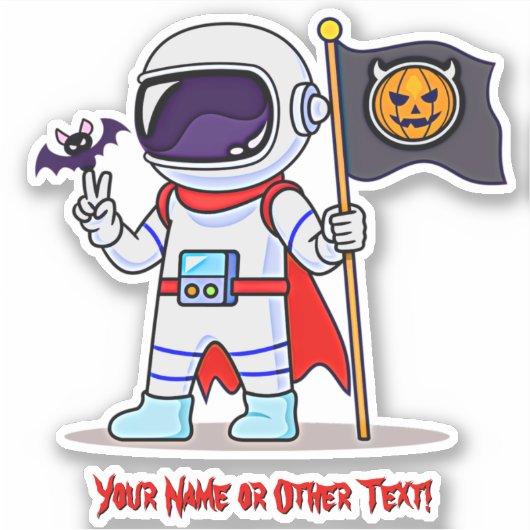 Voeg de naam Cute Astronaut Pumpkin Flag Bat Hallo Sticker (Voorkant)