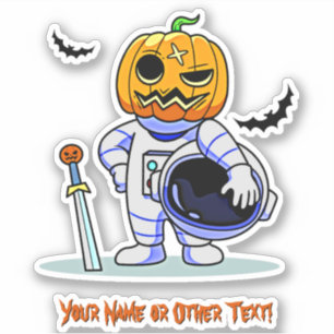 Voeg de naam Cute Astronaut Pumpkin Head met Helme Sticker