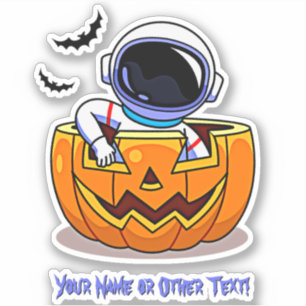 Voeg de naam Cute Astronaut toe in Pumpkin Bats Ha Sticker