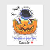 Voeg de naam Cute Astronaut toe in Pumpkin Bats Ha Sticker (Vel)
