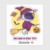 Voeg de naam Cute Astronaut Witch Broom Saturn Pum Sticker (Vel)