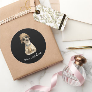 Voeg de naam en foto van je hond toe ronde sticker