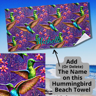 Voeg de naam Fantasy Flight of Colorful Hummingbir Strandlaken