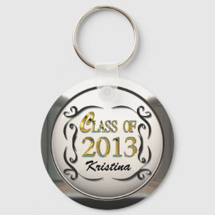 Voeg de naam Gold en Black Decorative Afstudeerder Sleutelhanger