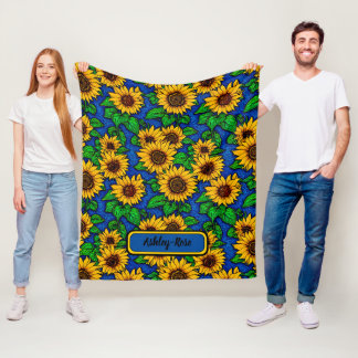 Voeg de naam Golden Sunflower en gouden zonnebloem Fleece Deken