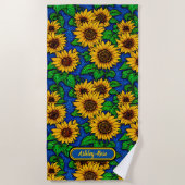 Voeg de naam Golden Sunflower en gouden zonnebloem Strandlaken (Voorkant)