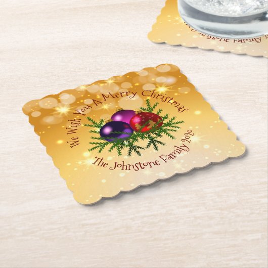 Voeg de naam Matching Kerstmis op Gold toe Kartonnen Onderzetters (Gebogen)