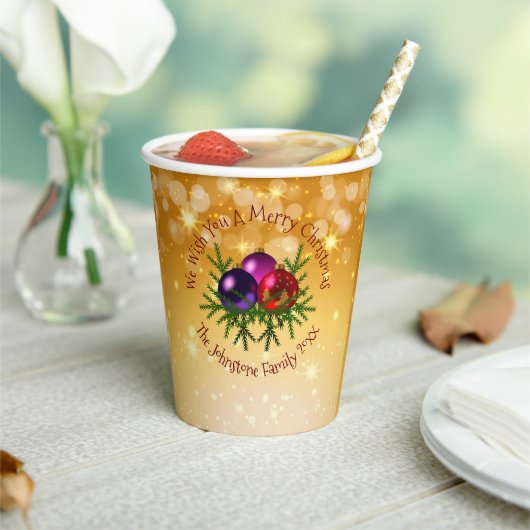 Voeg de naam Matching Kerstmis op Gold toe Papieren Bekers (Insitu)