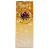 Voeg de naam Matching Kerstmis op Gold toe Wijn Cadeautas (Voorkant)