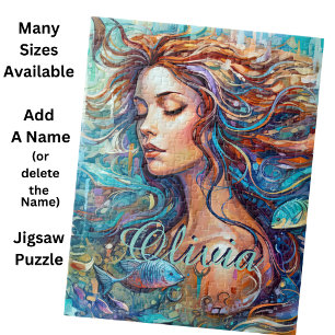 Voeg de naam Mermaid Underwater in Zee toe, Hair F Legpuzzel