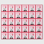 Voeg de naam panda 1 e verjaardag rood roze toe cadeaupapier (Vlak)