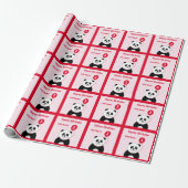 Voeg de naam panda 1 e verjaardag rood roze toe cadeaupapier (Uitgerold)