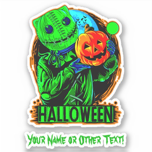 Voeg de naam Scary Green Halloween Scarecrow Pumpk Sticker (Voorkant)