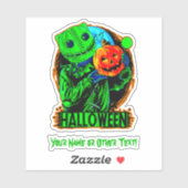 Voeg de naam Scary Green Halloween Scarecrow Pumpk Sticker (Vel)