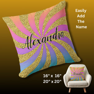 Voeg de naam Twisted Sunburst Pop Art Sparkles Rai Kussen