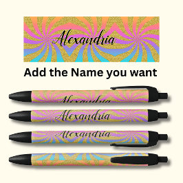 Voeg de naam Twisted Sunburst Pop Art Sparkles Rai Zwarte Inkt Pen