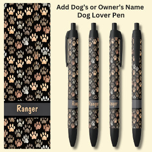 Voeg de naam van de eigenaar of hond toe, Dog Paw  Zwarte Inkt Pen